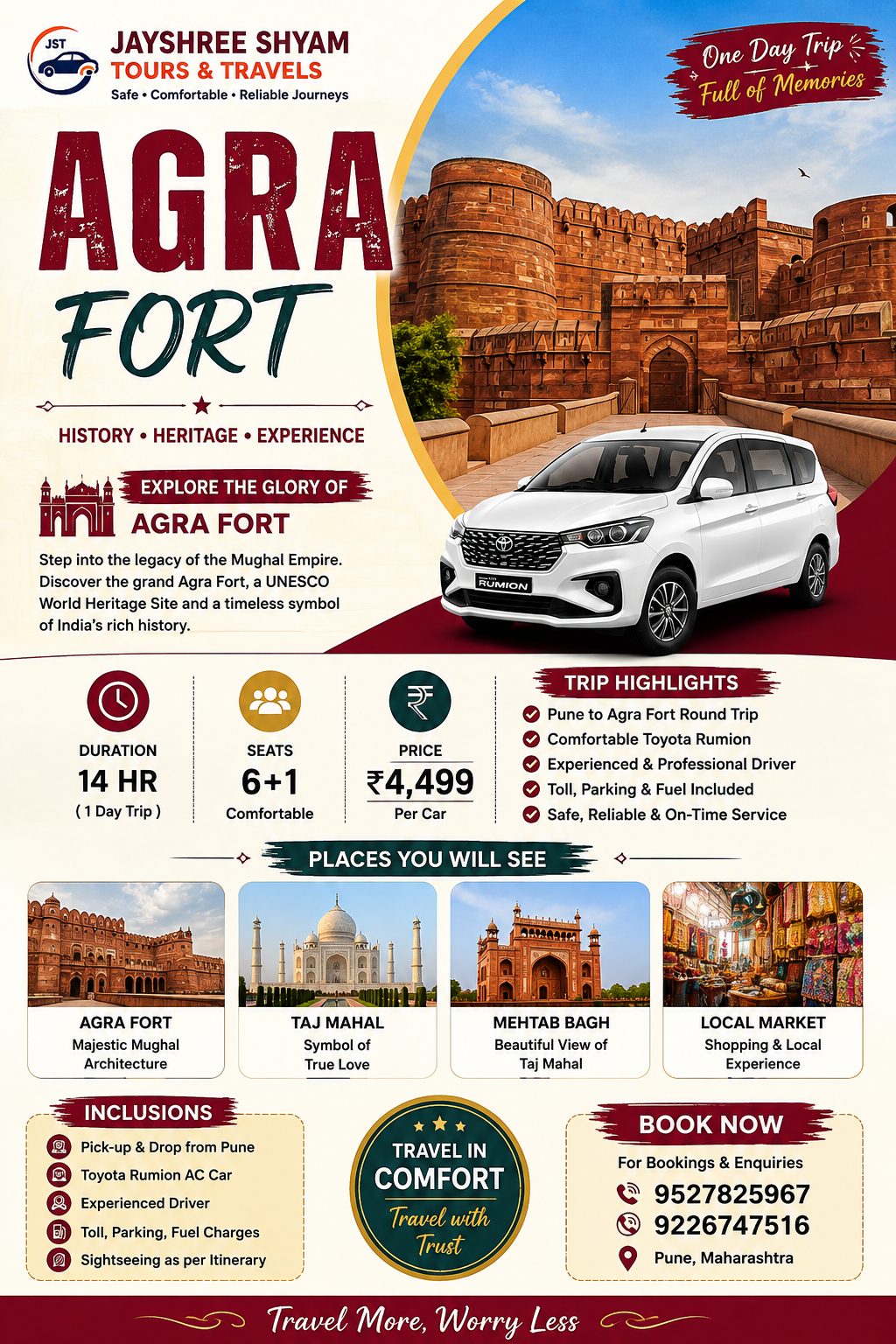 Pune to Agra Fort Round Trip